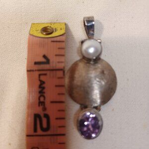 Sterling Silver Pendant with Pearl and Amethyst gemstones - NEW!